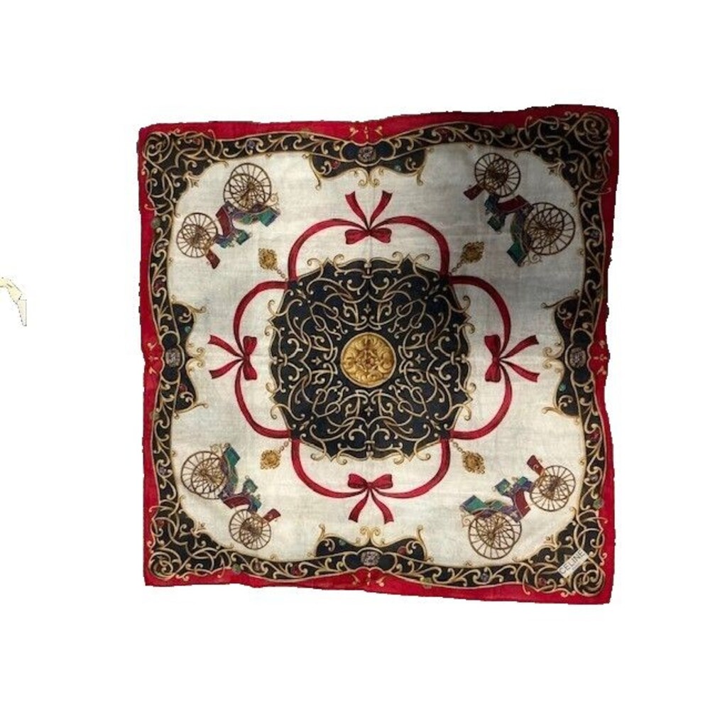 Celine Blue Red & Gold Cotton Handkerchief Scarf